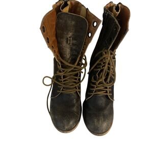 Fugu Malibu Brown Boots Women Size 7 Distressed Leather Lace Dual Zip Ankle